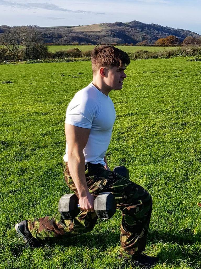 Arthur does lunges in camo pants. Picture: Instagram @artchatto