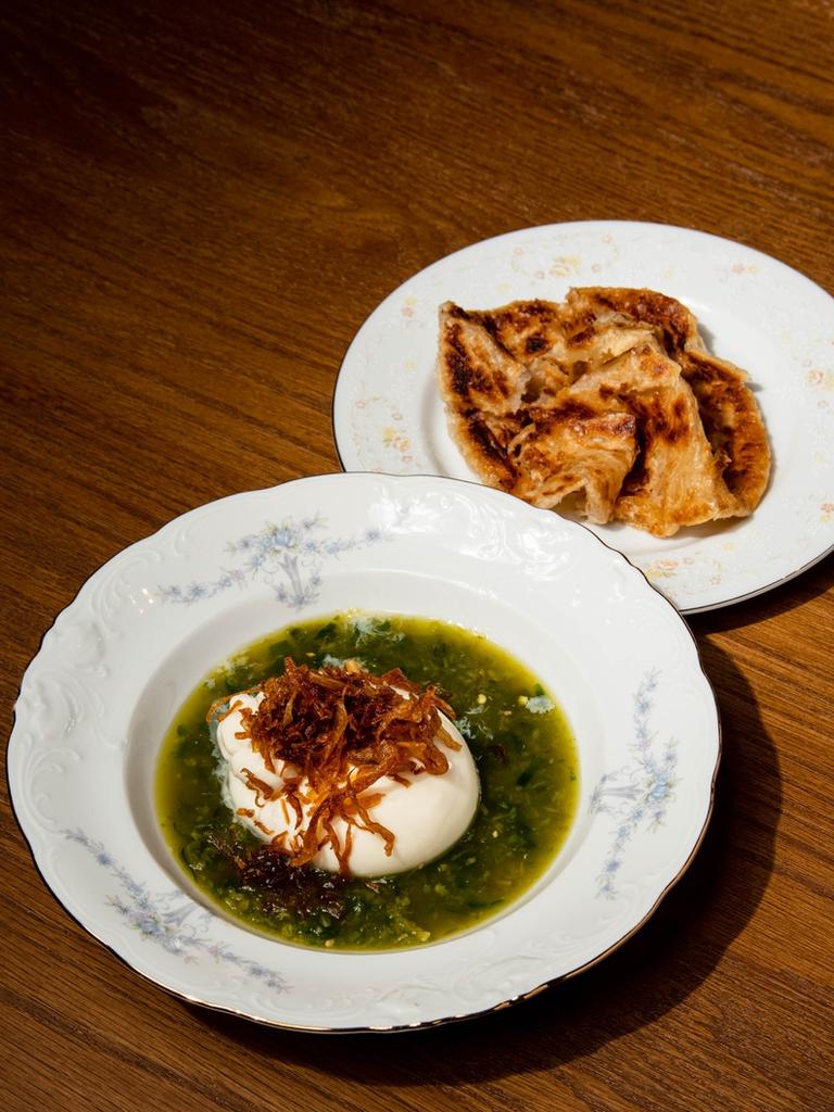 Burrata and green nahm jim at Kiin restaurant, Adelaide. Picture: Jack Fenby