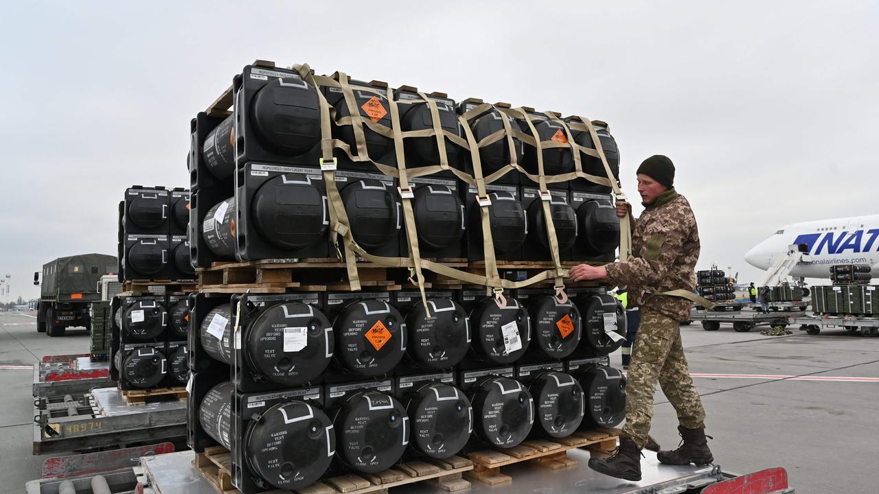 A Ukrainian serviceman is at work to receive the delivery of FGM-148 Javelins, American man-portable anti-tank missile provided by US to Ukraine as part of a military support.