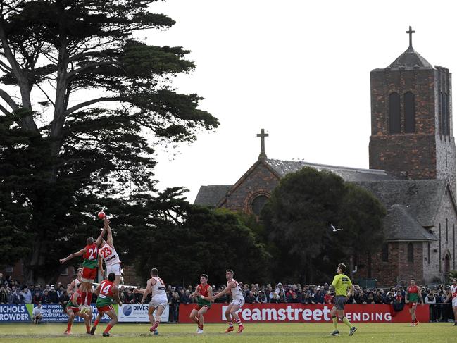 Finals footy at Frankston Park. Picture: Andy Brownbill