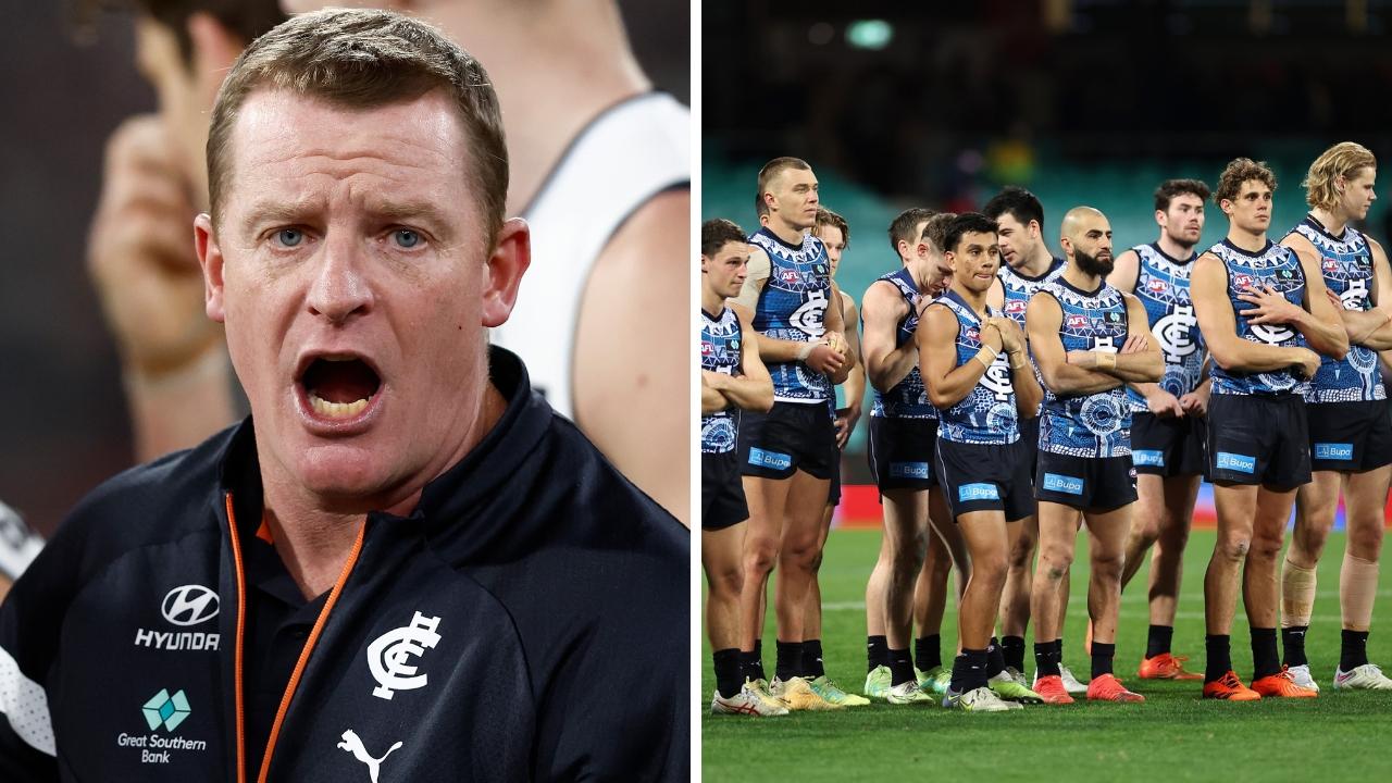 Carlton is not in a good place. Photo: Cameron Spencer and Michael Willson/AFL Photos via Getty Images.