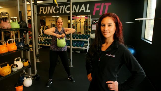 Tia Matchitt, at Fernwood Gym in St Kilda yesterday, swapped pharmacy studies to become a personal trainer. Picture: Stuart McEvoy