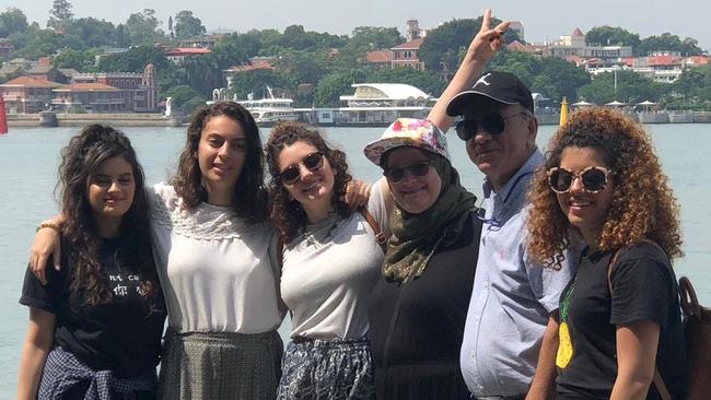 Roba, Lena, Aya, mother Khitam, father Saeed and Noor together in China.