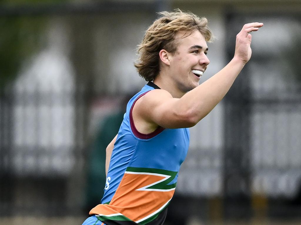 Ryley Sanders celebrates a goal for the Allies. Picture: Mark Brake/AFL Photos/via Getty Images