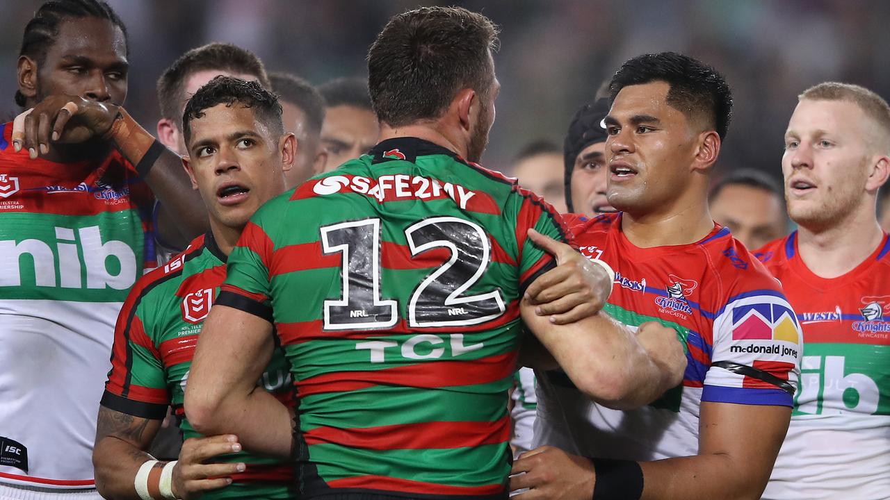 Sam Burgess and Daniel Saifiti were sent for spells as the Knights secured their sixth win in a row.