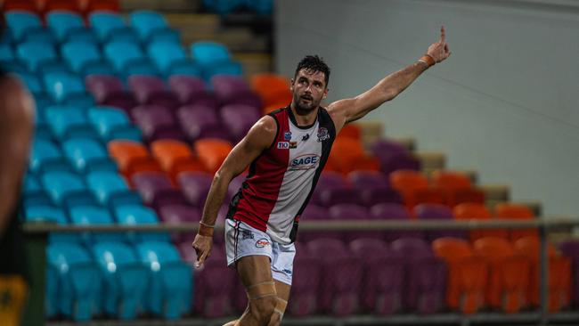 Jarrod Brander gave the Crocs plenty to celebrate early in the St Mary's vs Southern Districts 2023-24 NTFL men's prelim final. Picture: Pema Tamang Pakhrin