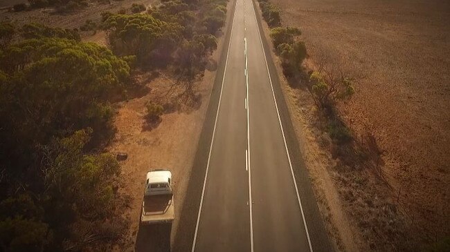 The remote stretch of road in outback South Australia. Picture: Channel Nine / 60 Minutes