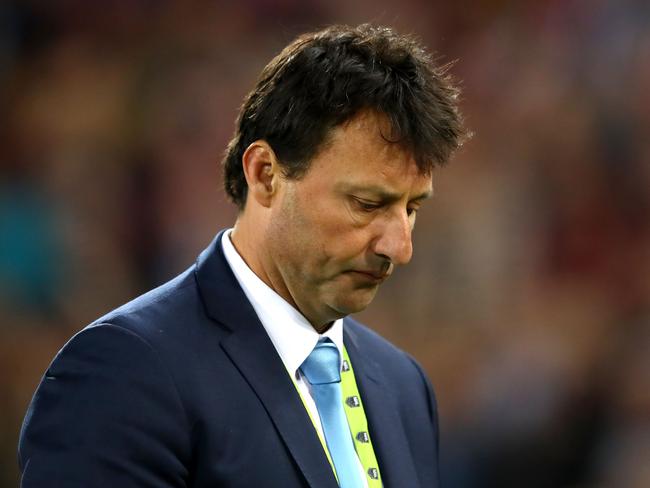 BRISBANE, AUSTRALIA - JULY 12:  Blues coach Laurie Daley looks dejected after game three of the State Of Origin series between the Queensland Maroons and the New South Wales Blues at Suncorp Stadium on July 12, 2017 in Brisbane, Australia.  (Photo by Cameron Spencer/Getty Images)