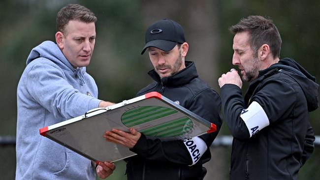 Panton Hill coach Simon Amore (left). Picture: Andy Brownbill