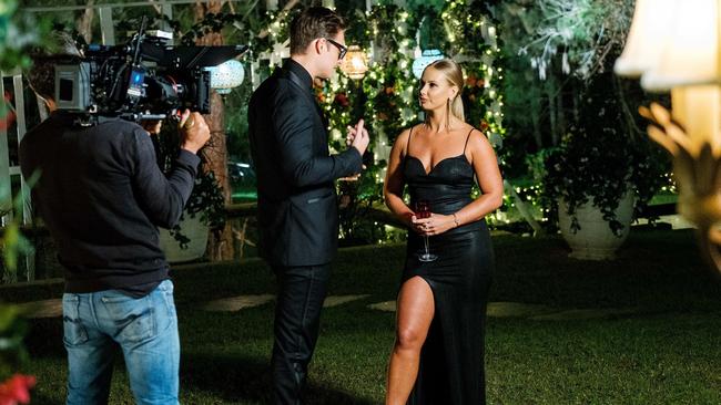 The former contestant said filming behind the scenes was far from glamorous. Pictured: Rachel Arahill and Bachelor Matt Agnew. Channel 10.