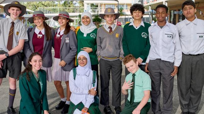 Pioneering students, from left, Padua’s Isaac Healy; Ferny Grove High’s Sonya Gerstel; Mount Alvernia’s Martina Vitale and Eliza Ward; ICB’s Rania Shahzad; Amna Chaudhry; Padua’s Jack Woodward; Ferny Grove’s Brynn Holmes-Clark; ICB’s Yassen Naaman; Sharif Raja Bu and Ahmed Siddiqui. PHOTO: Supplied