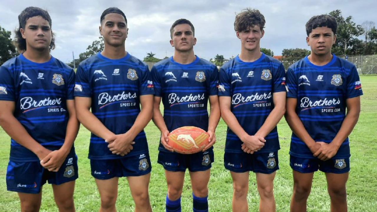 Bundaberg players Darius Freeman, Beau Molo, Brody Allan, Jimmy Gear, Kyjuan Tanna.