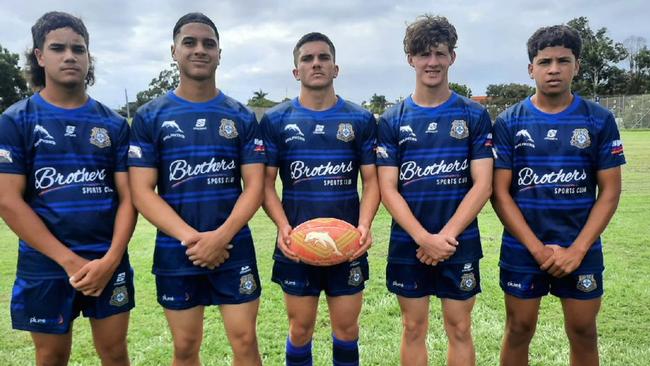 Bundaberg players Darius Freeman, Beau Molo, Brody Allan, Jimmy Gear, Kyjuan Tanna.