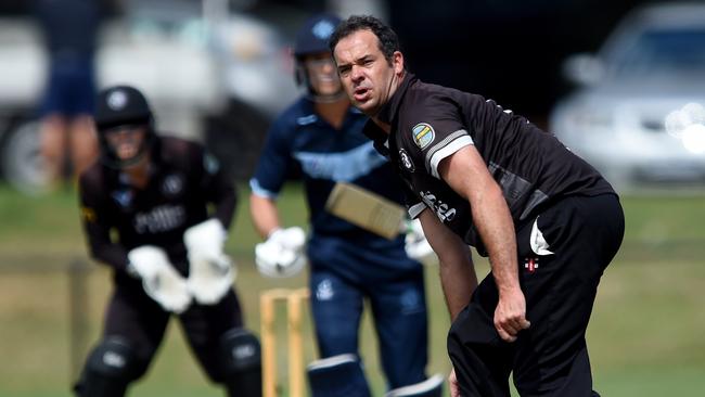 Brunswick bowler David McKay watches the ball zip past him. Picture: Steve Tanner