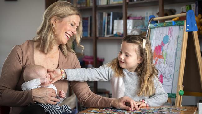 Tasmanian Labor leader Rebecca White with her husband Rodney Dann and children Hudson (7 weeks) and Mia 5. Picture: Chris Kidd