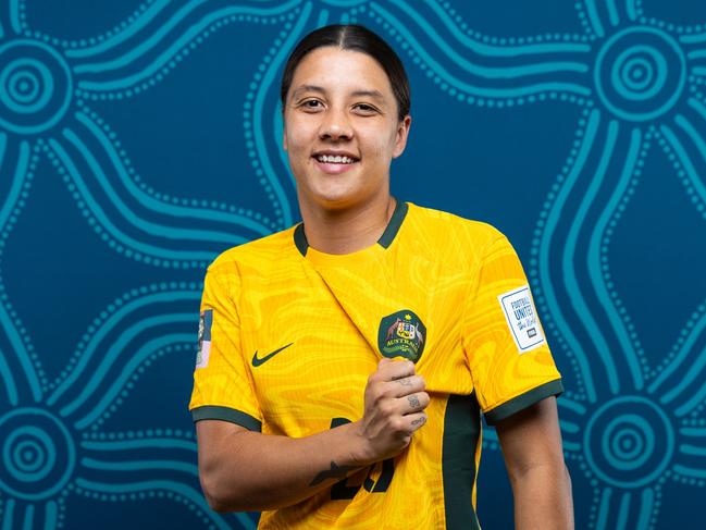 BRISBANE, AUSTRALIA - JULY 17: Sam Kerr of Australia poses for a portrait during the official FIFA Women's World Cup Australia & New Zealand 2023 portrait session on July 17, 2023 in Brisbane, Australia. (Photo by Chris Hyde - FIFA/FIFA via Getty Images)