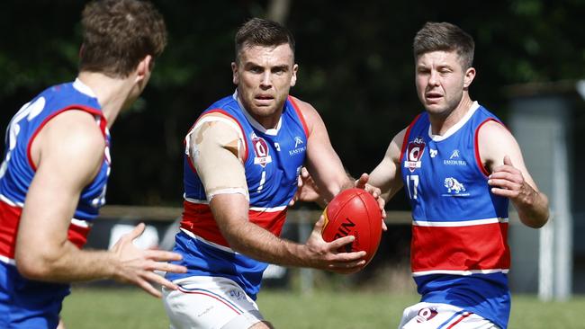 Bulldogs' Mark Horne controls the ball in the AFL Cairns senior men's match between the Cairns City Lions and the Centrals Trinity Beach Bulldogs, held at Holloways Beach sporting complex. Picture: Brendan Radke