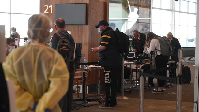 Checks at Adelaide airport. Picture: Tricia Watkinson