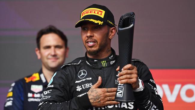 Hamilton finished second behind Max Verstappen. (Photo by Rudy Carezzevoli/Getty Images)