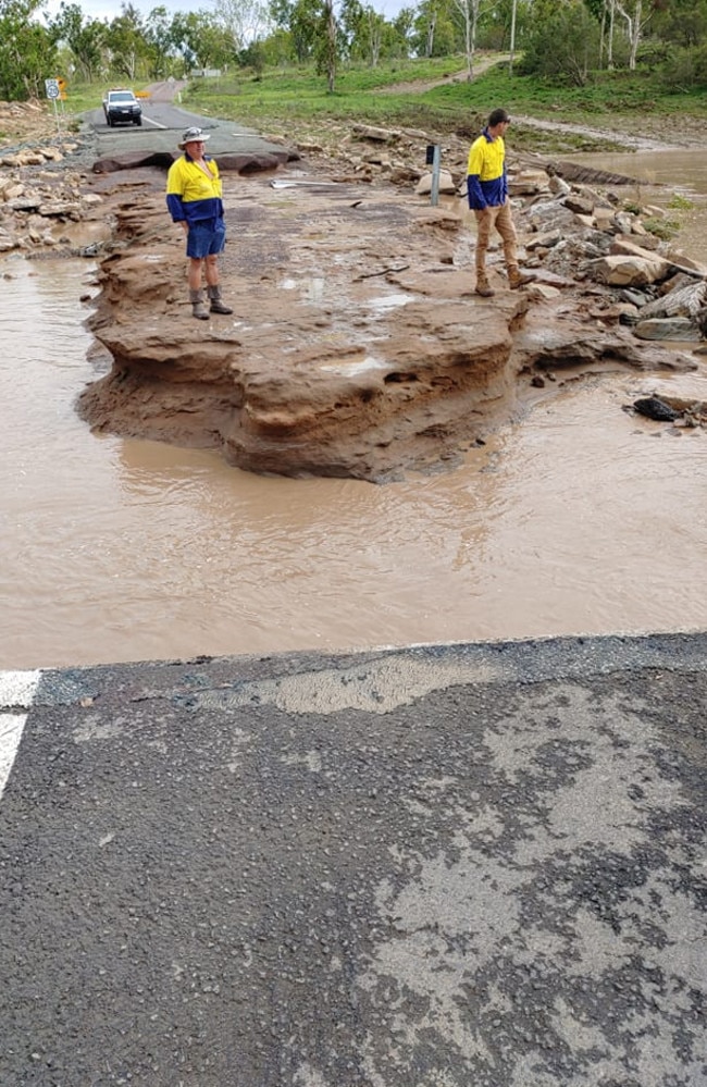 Flood damage at the Ted Cunningham Bridge across the Bowen River. Picture: Facebook/Bowen River Hotel