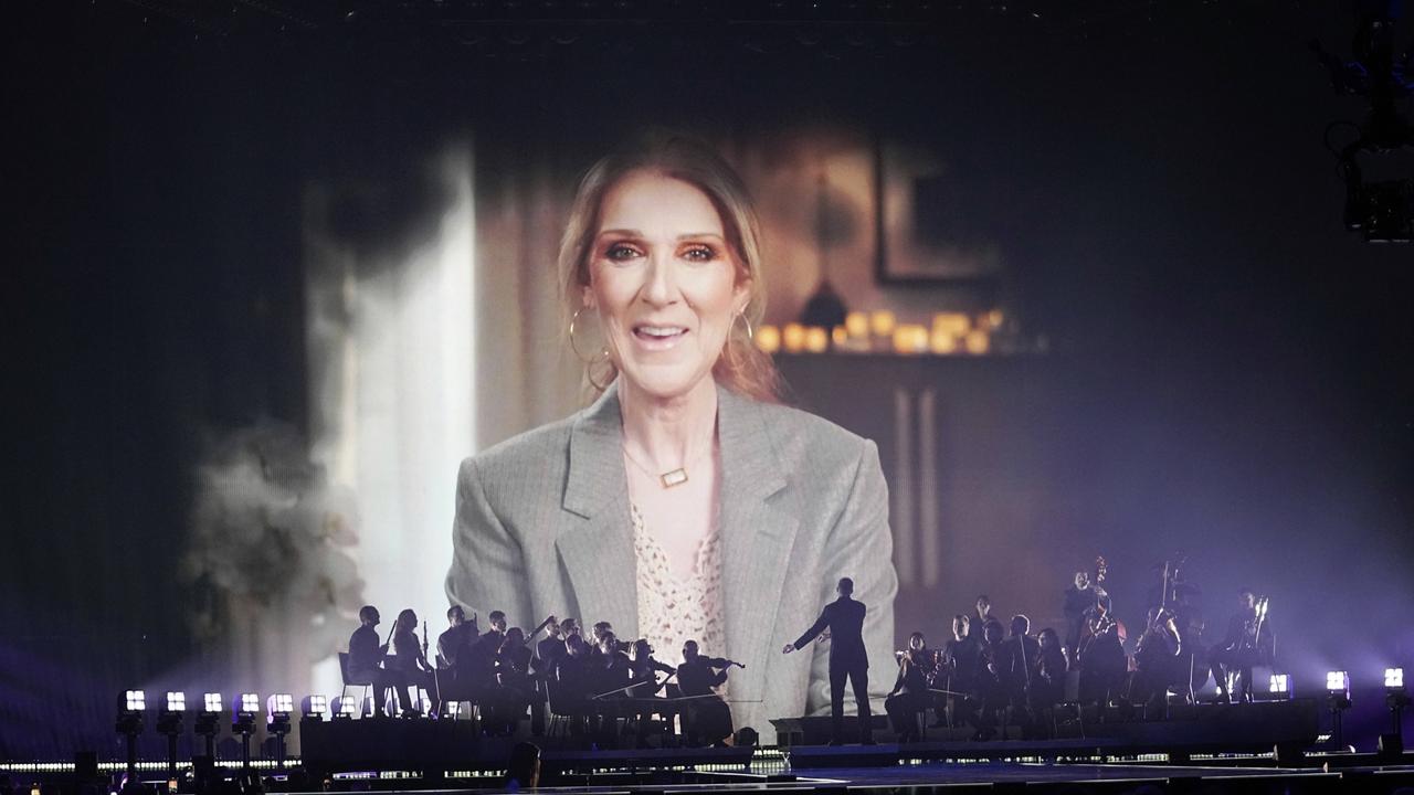 Former Eurovision Song Contest winner Celine Dion, speak in a pre-recorded video message during the first semi-final. Picture: AP.