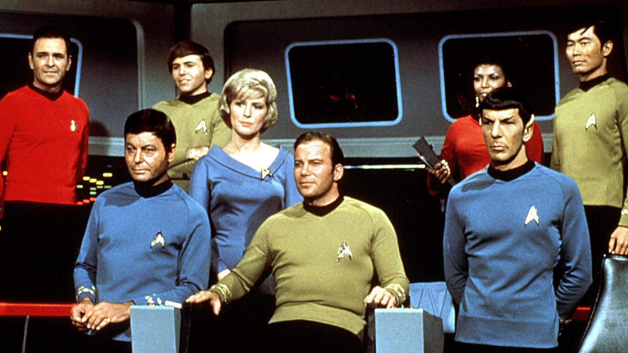 William Shatner (centre) as Captain Kirk in Star Trek, the role that made him a household name.