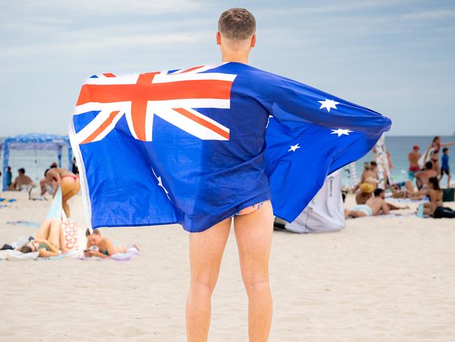 Matthew Johnston at Bondi Beach this Australia Day.Photographer: Tom Parrish