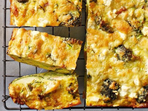 Broccoli and bacon zucchini slice.