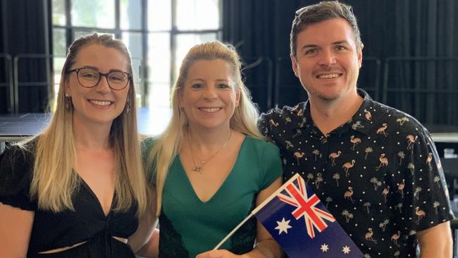 (From left to right) Becky Veater, Amanda Gill and Mark Darwen at the Australia Day citizenship ceremony at the MECC on January 26, 2023. Picture: Duncan Evans