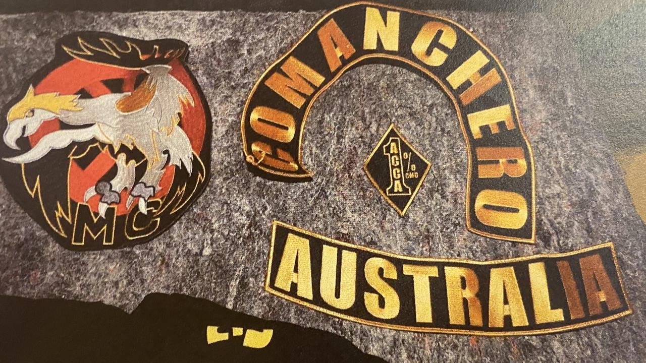 Patches and colours seized from the home of an Adelaide member of the Comanchero in 2022