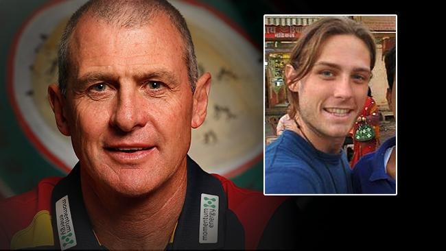 Former Adelaide Crows coach Phil Walsh, left, and his son Cy, inset.