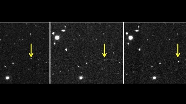 These images show the discovery of 2012 VP113 taken about 2 hours apart. The motion of 2012 VP113 stands out compared to the steady state background of stars and galaxies. Source: Scott Sheppard/Carnegie Institution for Science