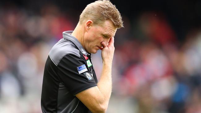 Nathan Buckley during Collingwood’s clash against Essendon.