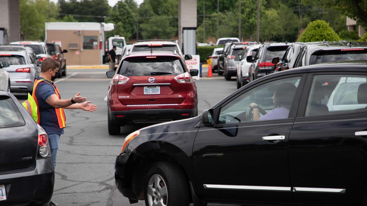 Cars lined up to fill their gas tanks in North Carolina on May 19. Picture: Logan Cyrus/AFP