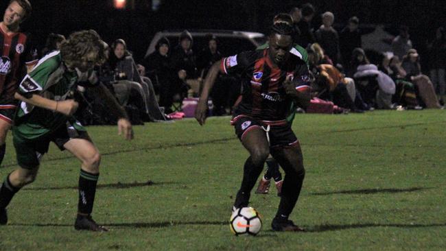 Caleb Lokpo scored during his side’s 3 - 1 win over Northern Storm, to claim the CPL championship. Photo: Tim Jarrett