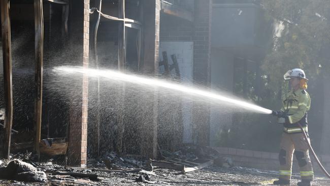 Fire crews at the scene of the business fire at Edwardstown. Picture: Dean Martin