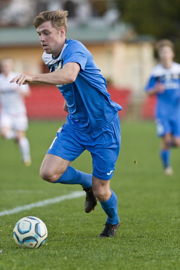 Chris Hatfield for South West Queensland Thunder against Lions FC in NPL Queensland men round 22 football at Clive Berghofer Stadium, Saturday, July 28, 2018. Picture: Kevin Farmer