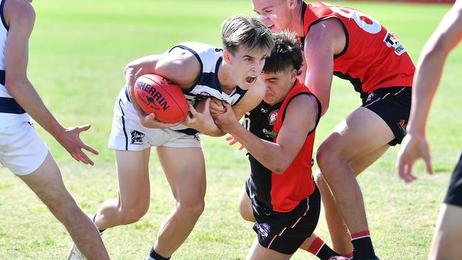 Broadbeach player Cooper Hynes QAFL colts match between Redland-Victoria Point and Broadbeach. Saturday April 22, 2023. Picture, John Gass