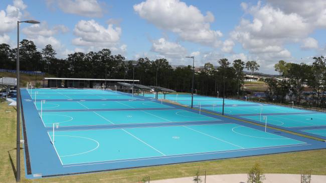 Netball courts at the Pimpama Sports Hub. Picture Glenn Hampson