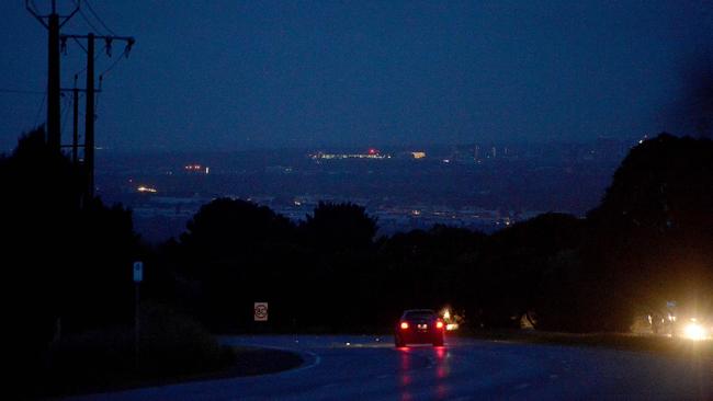 View of Adelaide from Main South Rd during the September blackout last year. Picture: BIANCA DE MARCHI