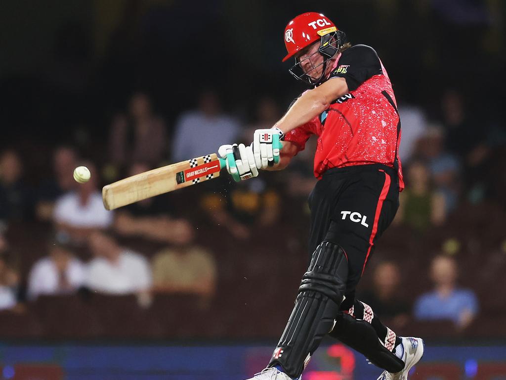 Will Sutherland slams a boundary against the Sixers. Picture: Matt King/Getty Images