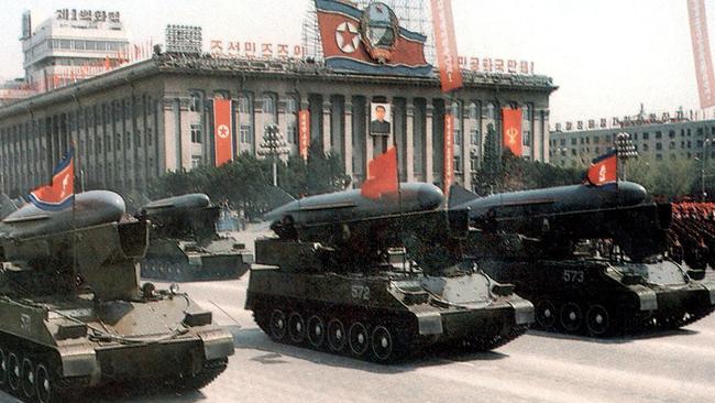 The North Korean government regularly shows off its missiles at military parades in Pyongyang. Picture: AP