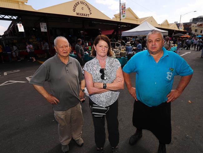 Traders George Chinn, Jenny Pyke and Terry Woods just want what's best for the market. Picture: Michael Klein