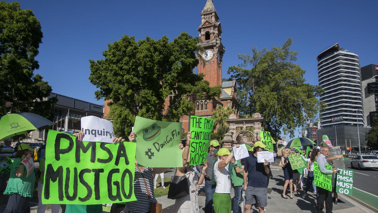 Parents and students protest against the PMSA outside Somerville House in 2017. Picture: AAP/Glenn Hunt.