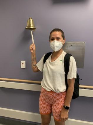 Ringing the bell after her last round of chemotherapy. Picture: Supplied