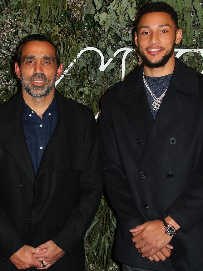 Adam Goodes and Ben Simmons met last week. Picture: Graham Denholm