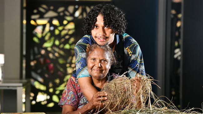 Helen Gordon from Cooktown with her grandson Leland Michael, NRL Cowboys House captain, at the NRL Cowboys House NAIDOC Week celebrations. This year's NAIDOC theme is 'For Our Elders'. Picture: Shae Beplate.