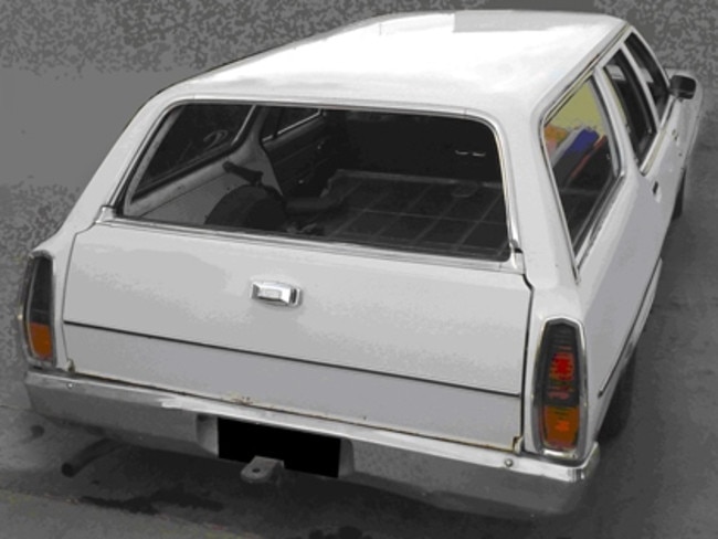 The rear view of a white 1971-1973 Holden HQ Kingswood station wagon similar to the one sought by detectives: Picture: Victoria Police