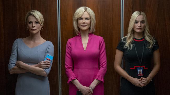 Charlize Theron, left, Nicole Kidman and Margot Robbie in a scene from Bombshell. Picture: AP