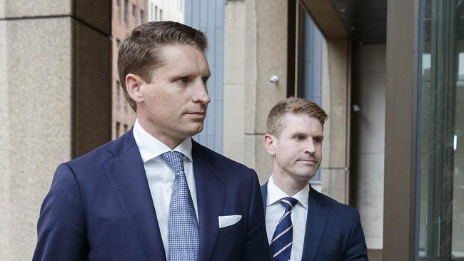 MP and former SAS officer Andrew Hastie (left) arrives at court to testify against Ben Roberts-Smith. Picture: NCA NewsWire / David Swift